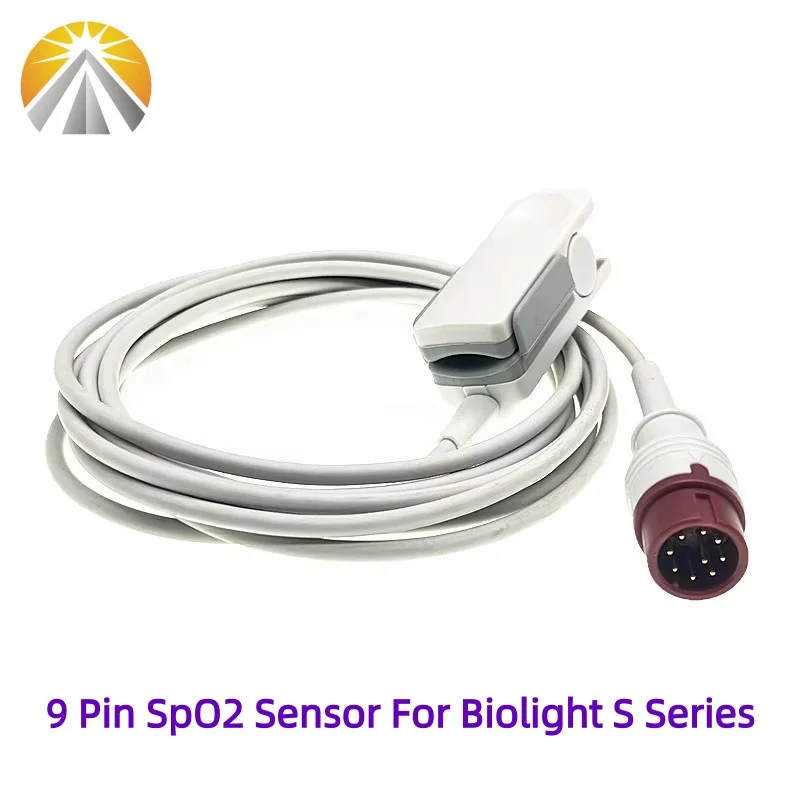 For Biolight 9 Pin Red Round Plug SpO2 Sensor Reusable Adult Pediatric Neonatal Sizes S10 S12 M10 M12 SAO2 Probe with OXI TECH