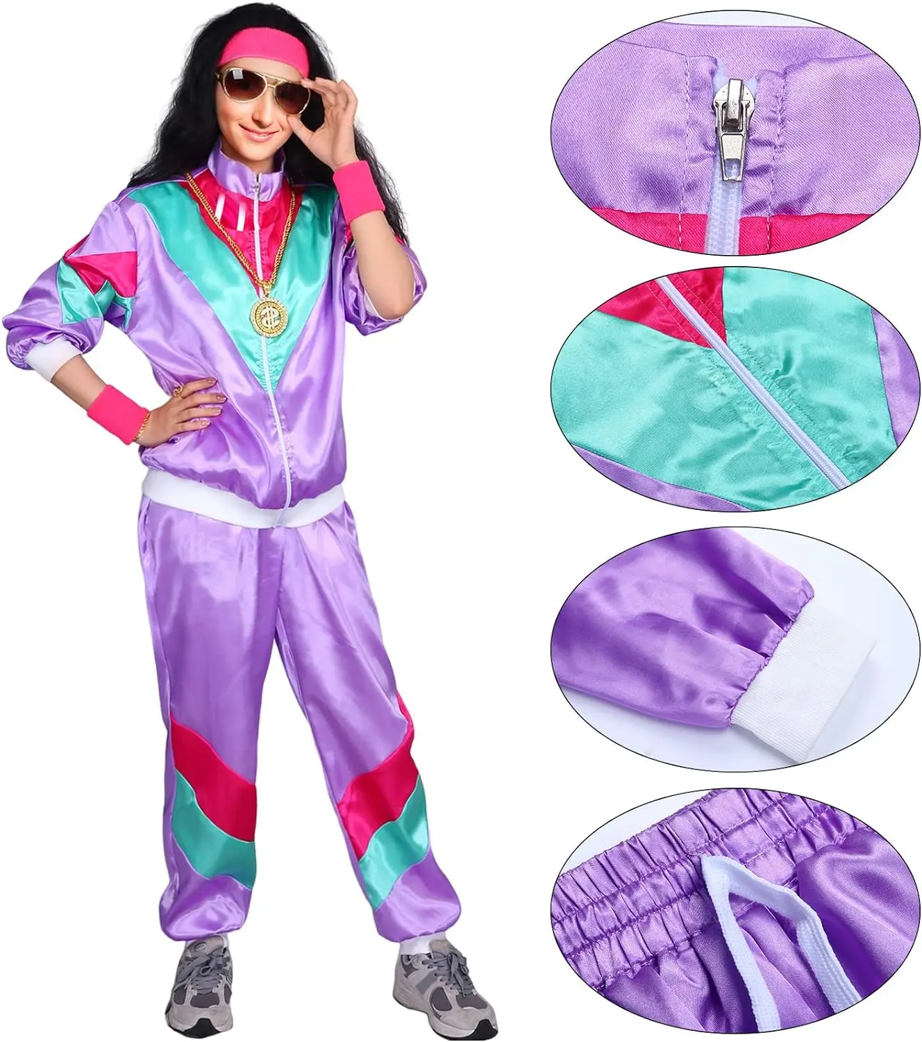 Kicpot 80s Costumes for Women,Retro Tracksuit Jacket Shell Hip Hop Suit,90s 80s Outfit for Women Party