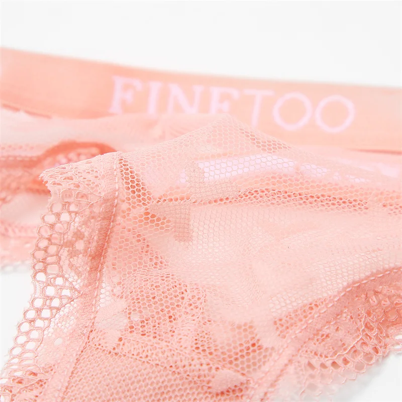 FINETOO 4PCS Lace Hollow Out Underwear Women\'s Panties Sexy Low-Waist Breathable Thongs Female Floral G-strings Lingerie T-Back