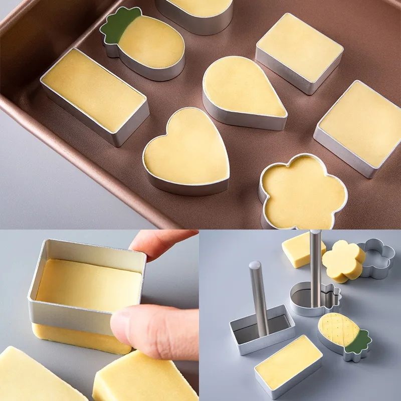 10pcs/set Rectangle/Ellipse/Pineapple Shape Pineapple Cake Pie Biscuit Cutter Mold Cutting Press Stamp Molds Cookie Tools
