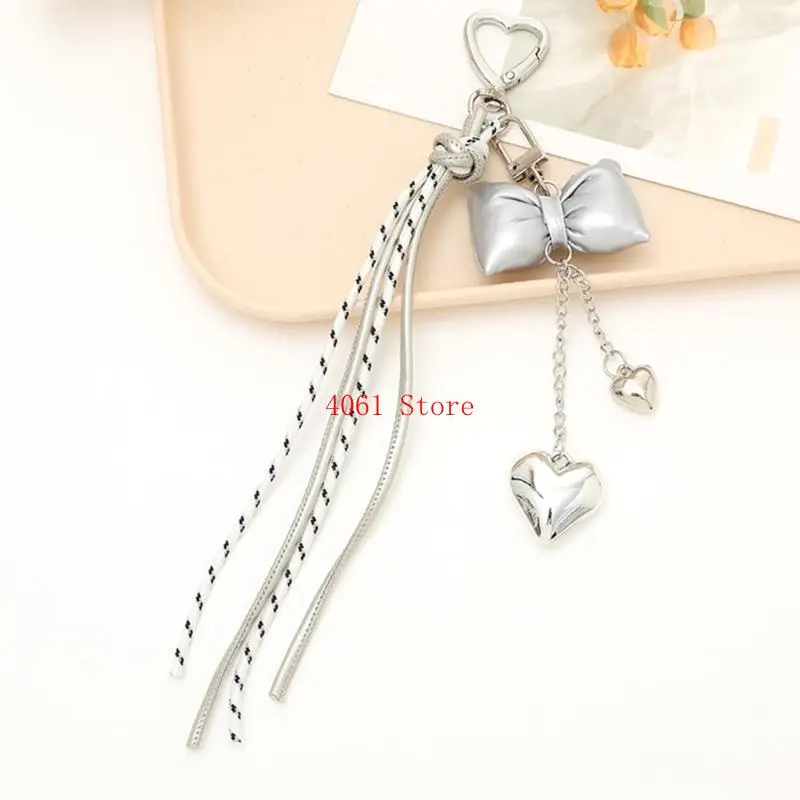 

Stylish Leather Tassels Keychain with Bows Detail Keychain for Purses and Keys