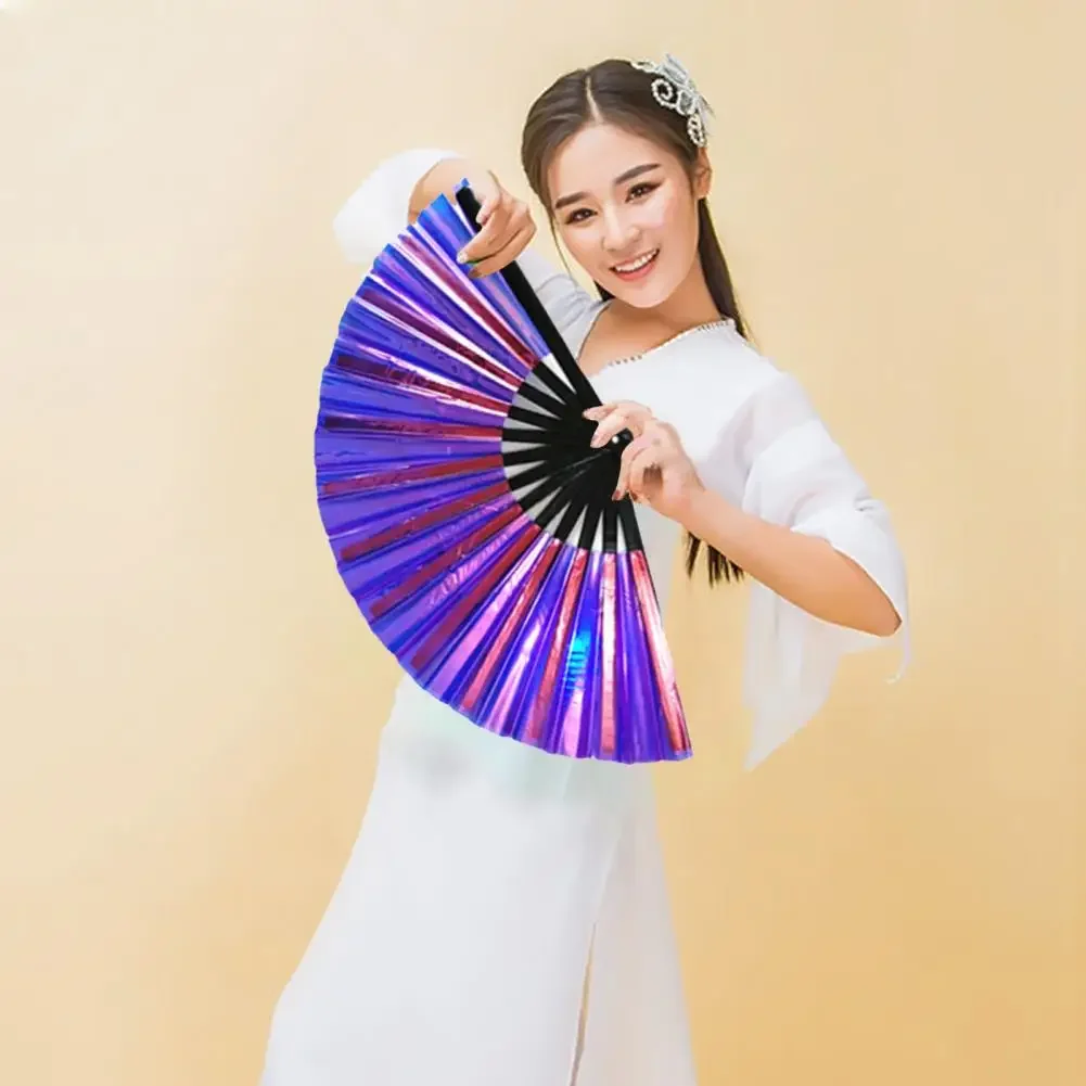 Folding Fan 13 Ribs Brilliant Color Fine Craftsmanship Birthday Gift Transparent Large Shining Rave Hand Fan Performance Prop