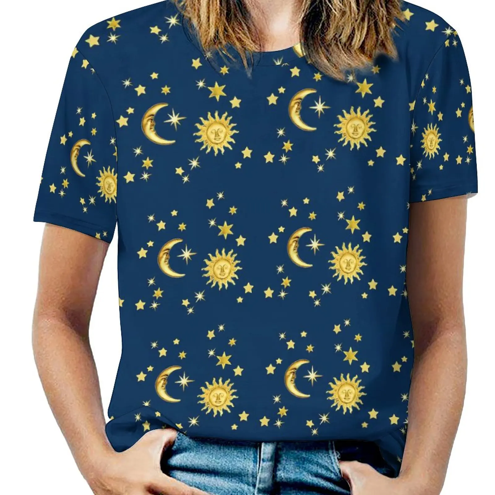 Beach Sun Moon Stars T-Shirts Cute Print Street Wear T Shirt Female Short Sleeve Pretty Oversize Tee Shirt Custom Tops Present