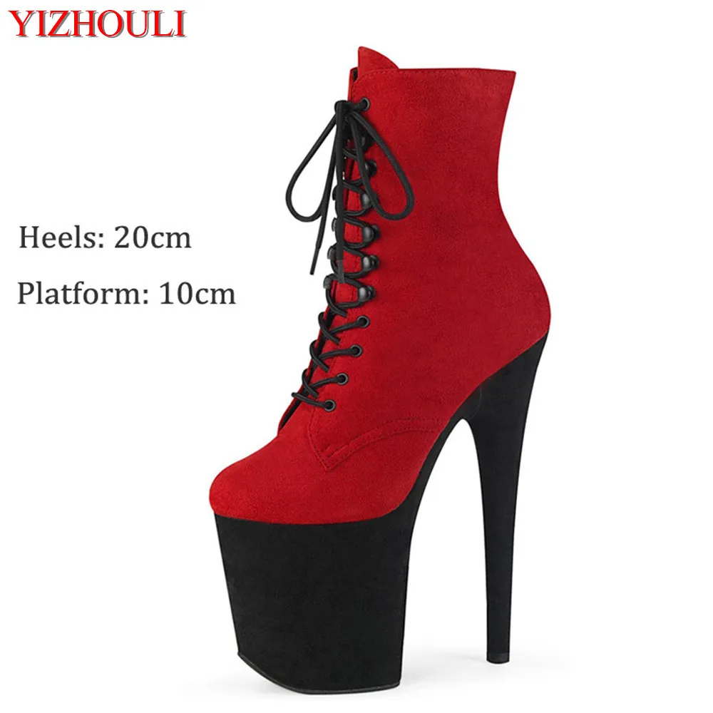 

Faux Suede 20CM/8Inches sexy pole dancing ankle boots, round toe Hate Sky High party heels, nightclub catwalk platform shoes