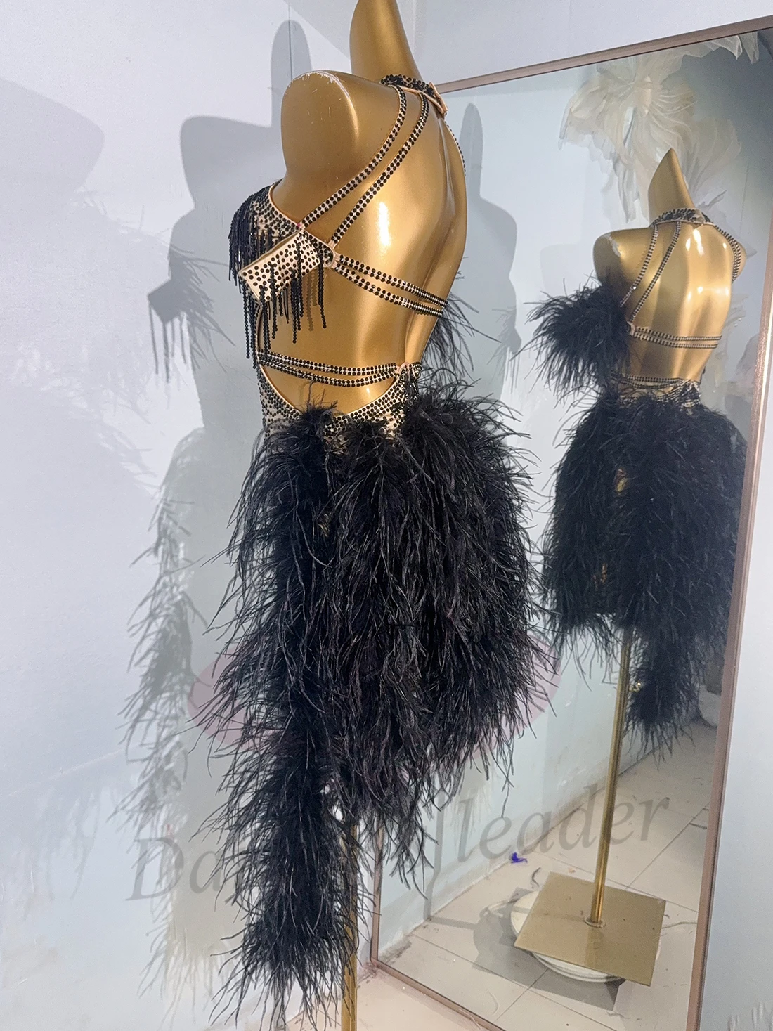 라틴 댄스 성인 및 아동복, 라인 석 하이 엔드 맞춤형 레오파드 프린트 플러시 탱고 여성 전문 의류