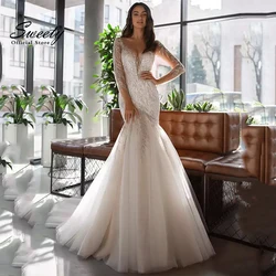 Luxurious Beading Wedding Dress With Wedding Dress Mermaid Gowns O-neck Full Sleeve Vintage Wedding Back Button Robes De Mariée