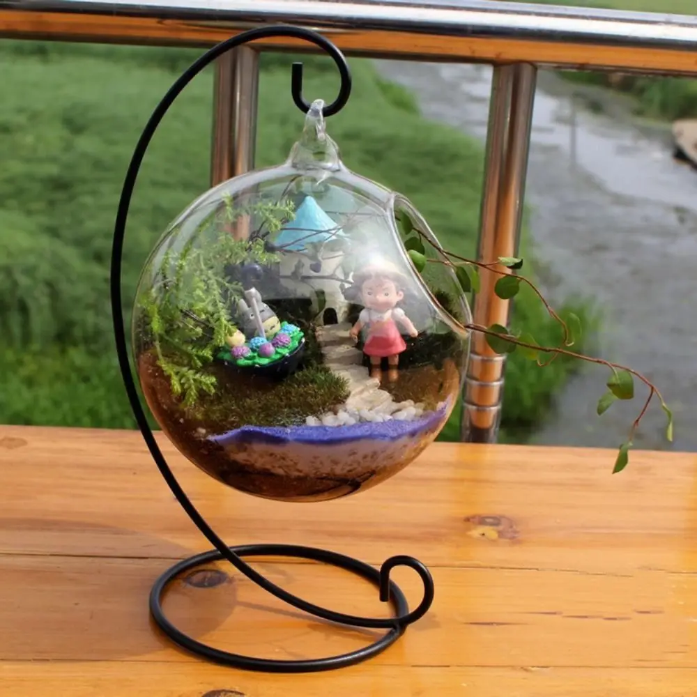Candlestick Iron Art Glass Ball Hanging Stand Portable Retro Iron Display Stand 23-33cm Ecological Bottle Stand Vase
