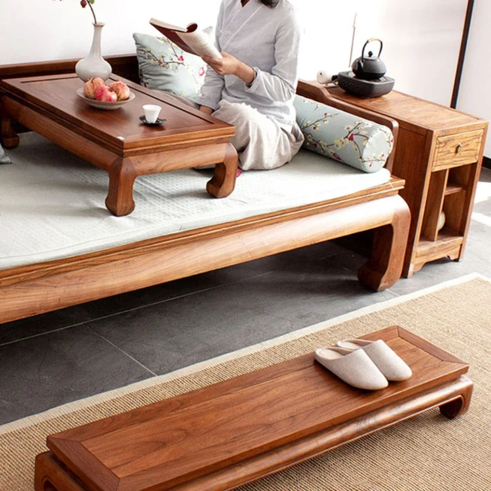 

Solid Wood Footstool Old Elm Plastic Footpad Simple Zen Footstool