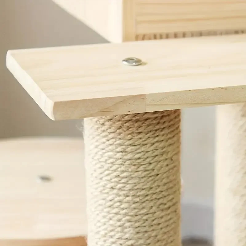 Multi-Level Wooden Cat Tree With Integrated Nest, Climbing Platforms, And Jumping House