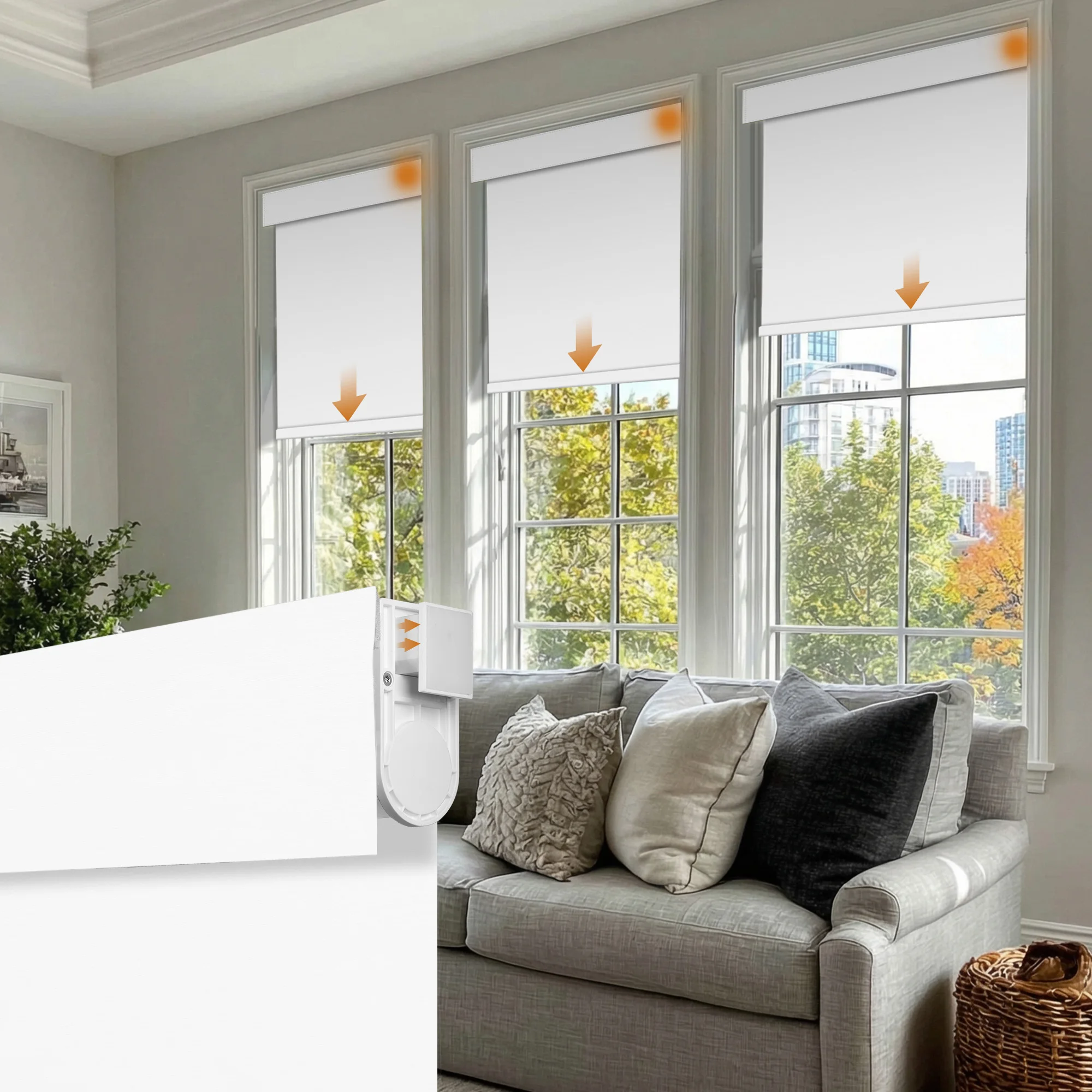 No Drill Blackout Roller Shades White Cordless Design Roller Blinds, Thermal Insulated Fabric UV Protection For Windows Curtains
