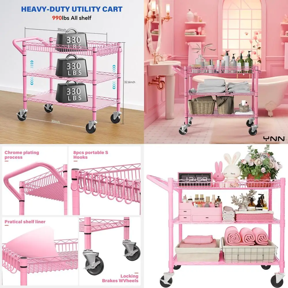 

Sturdy 990Lbs 3-Tier Metal Cart, 31x18x33, NSF Certified, for Home & Garden Use