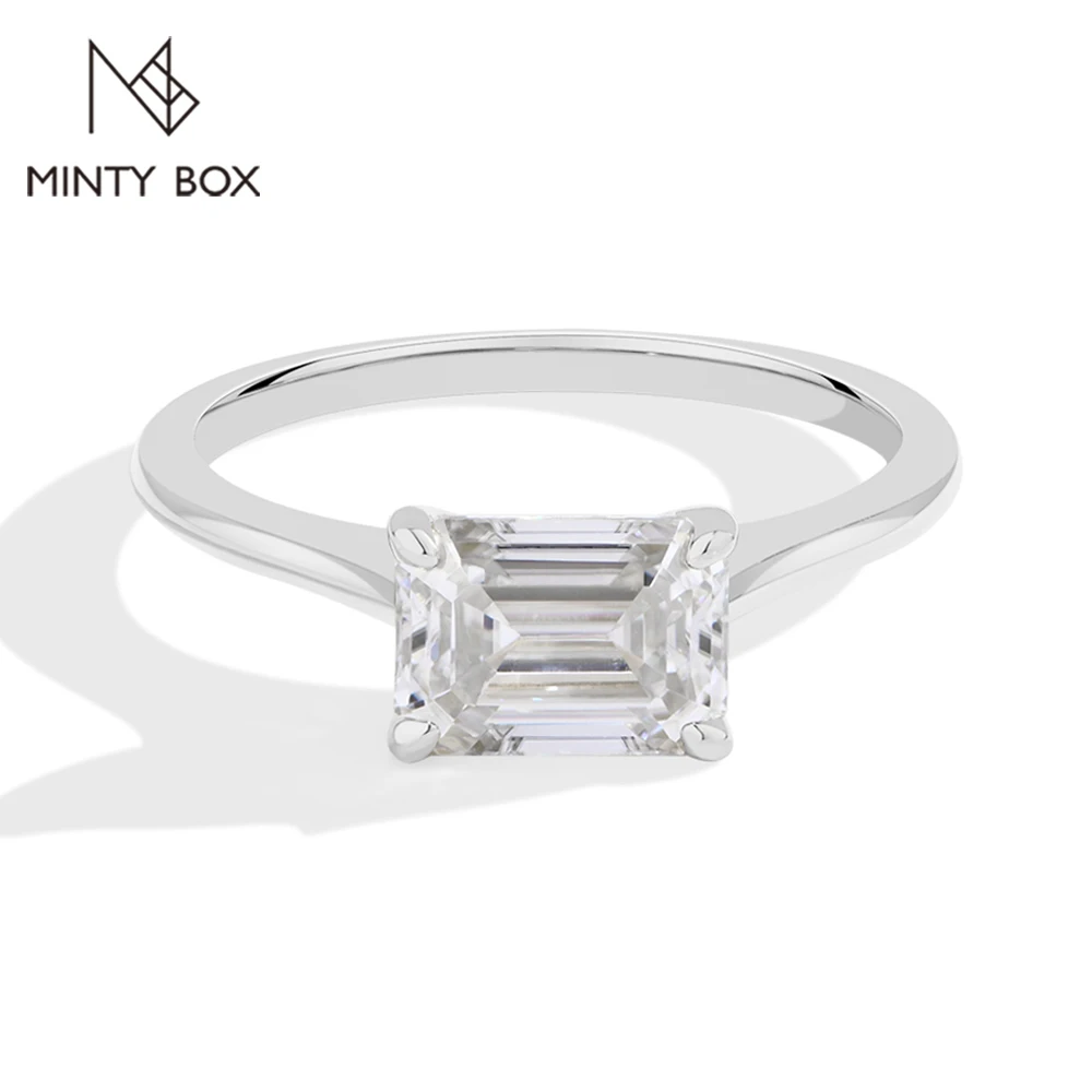 MINTYBOX 2.0ct S925 Silver Moissanite Ring 8*6mm Emerald Cut Lab Grown Diamond Engagement Rings For Women Wedding Jewelry Gift