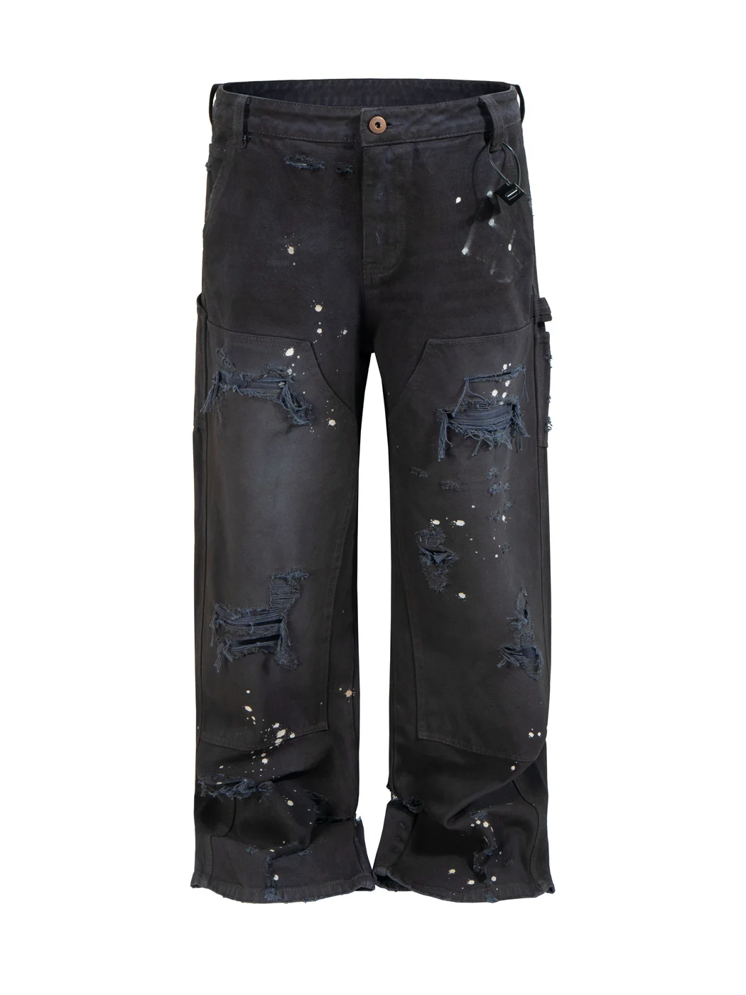 

Retro American Street Vibe Woout Pants Double Knee Waed Outdated Boro Wide Leg Dye Workwear Jeans Casual Cotton Straight Leg