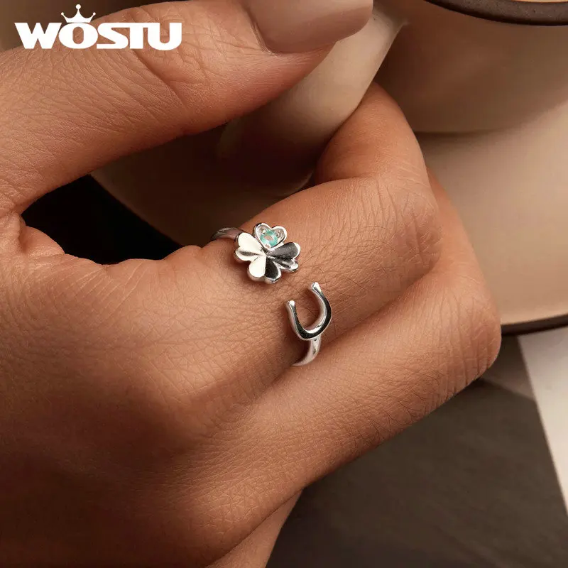 WOSTU 925 Sterling Silver Open Stackable Ring Adjustable Butterfly Flower Finger Rings For Women Wedding Engagement Jewelry Gift