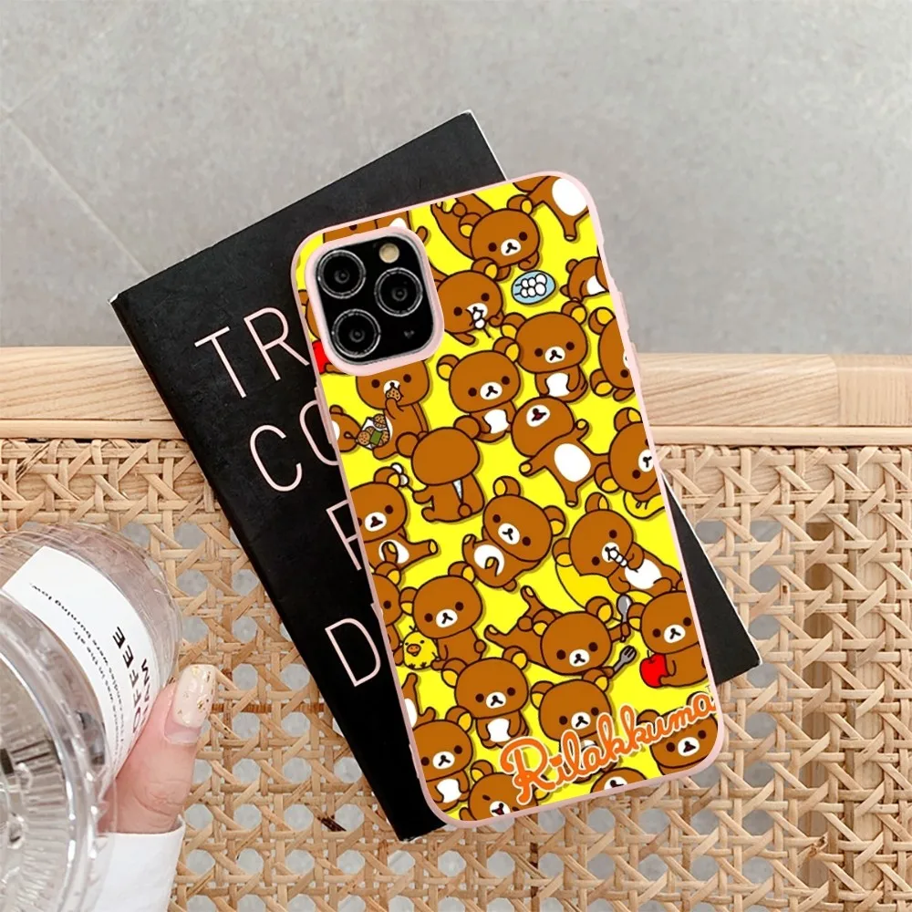 R-Rilakkuma Phone Case for iPhone 14 11 12 13 Mini Pro Xs Max 8 7 6 6S Plus X XR Solid Candy Color Case