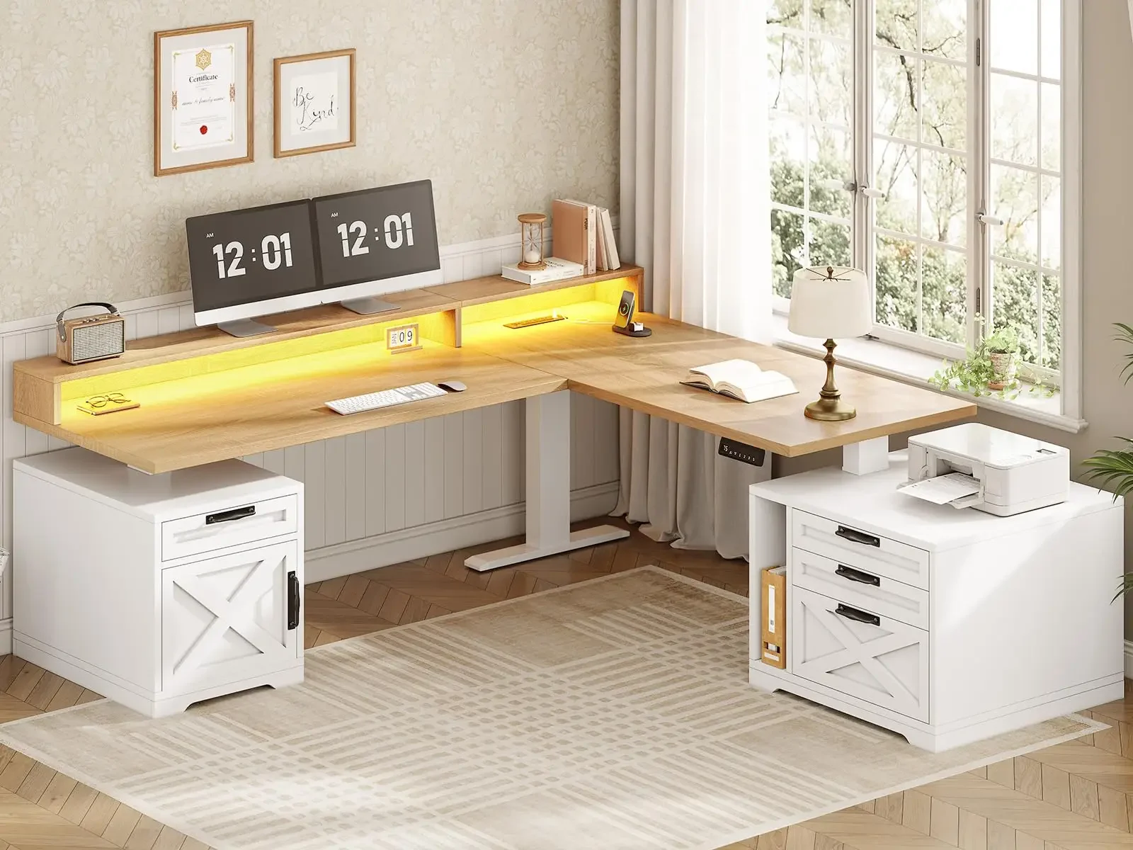 Farmhouse L Shaped Standing Desk, 70.1