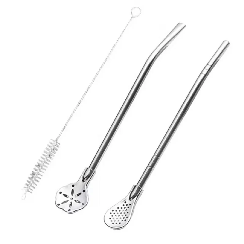 Stainless Steel Drinking Straws Spoon Stirring Spoon Yerba Mate Tea Filter Reusable Easy Cleaning Illa Gourd Bar Accessories