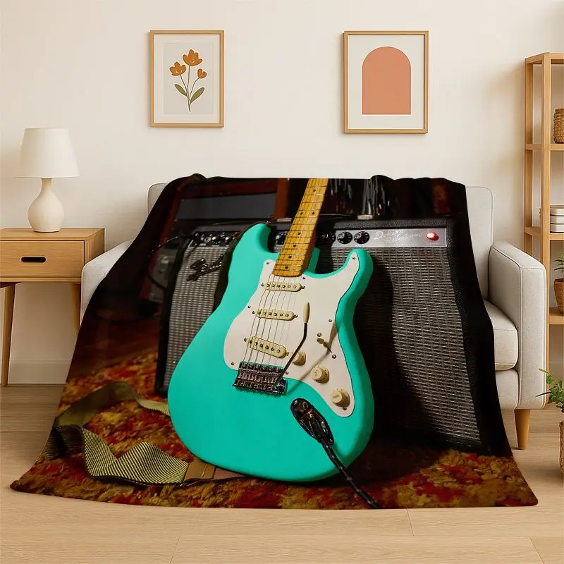 Retro Fender Guitar Logo Instruments Music Soft Flannel Throw Blanket,Cozy Blanket for Bed,Couch,Sofa,Bedroom,Living Room,Travel