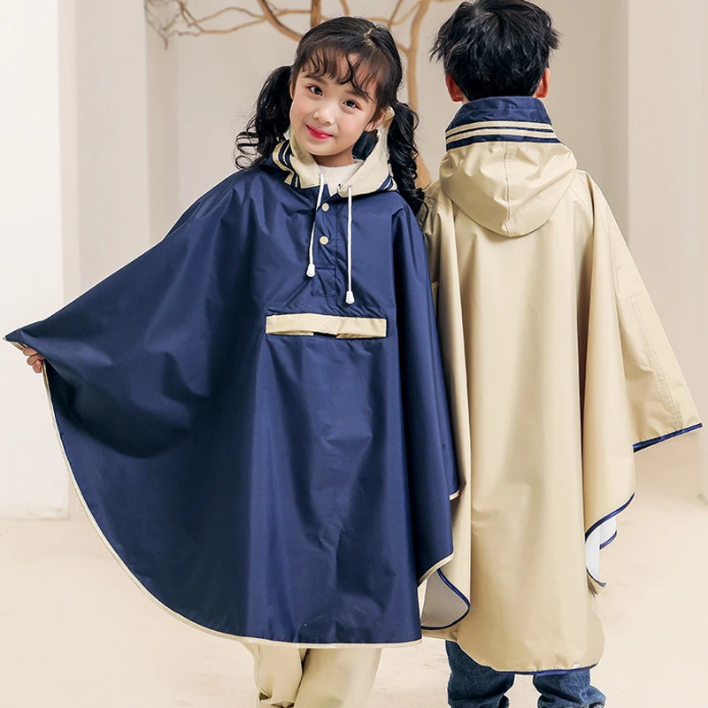 Korean Style Child Rain Poncho with Bag Waterproof Raincoat for Kids Girls Students Raincoat with Space for Schoolbag