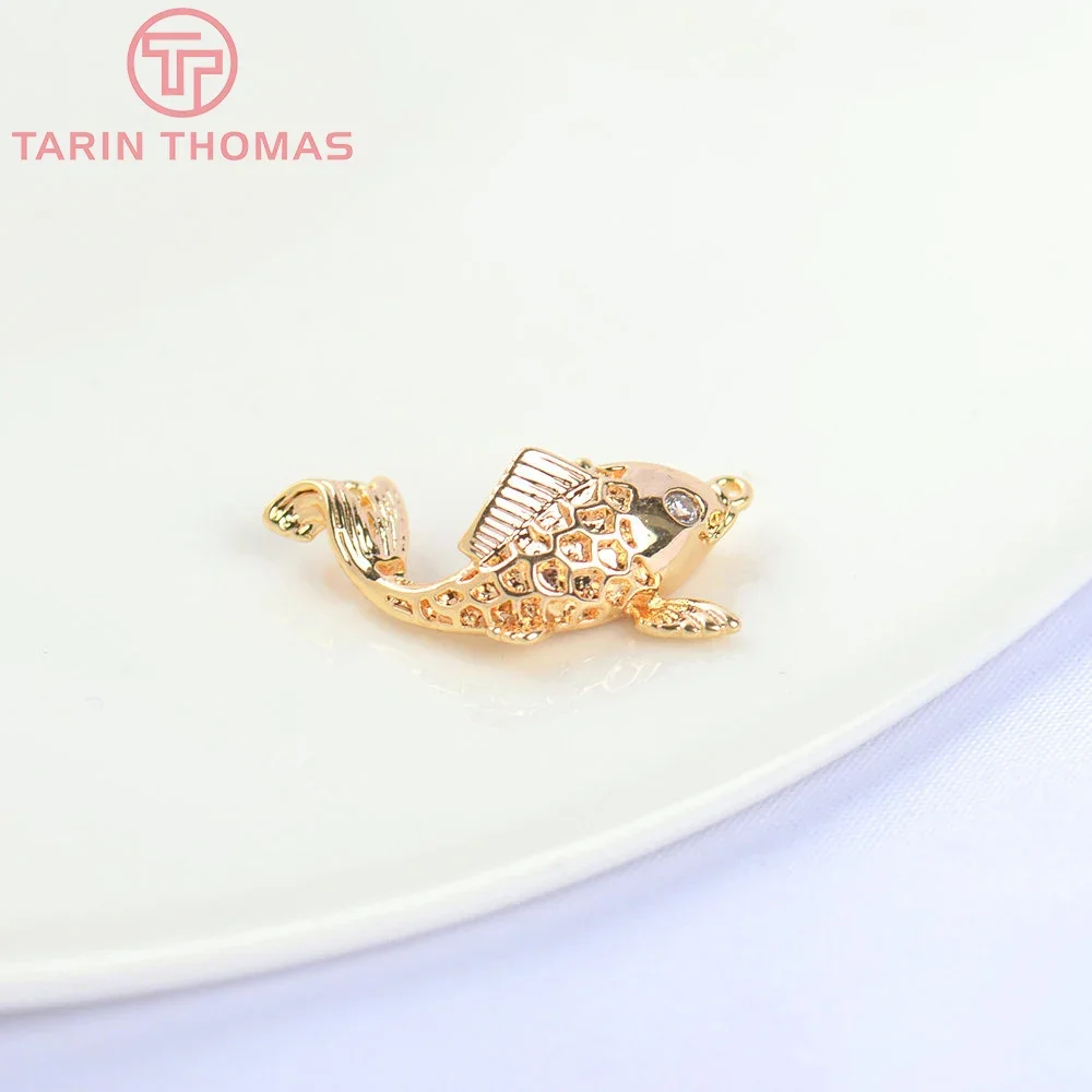 

(5539) 6PCS 10x18MM 24K Gold Color Brass with Zircon Carp Charms Pendants High Quality DIY Jewelry Making Findings Wholesale