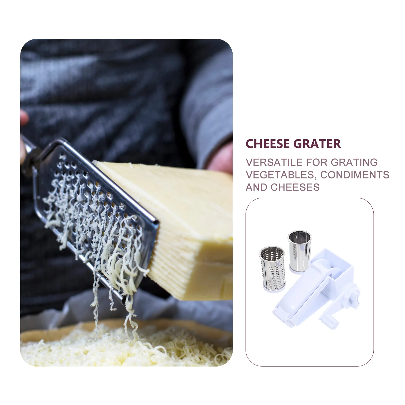 

1 set 1 Set Rotary Grater Manual Stainless Steel Cheese Slicer With Polished Pp Handle For Kitchen Baking Cheese Shredder Butter