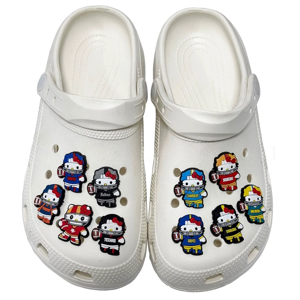 5/25PCS American football HelloKitty Shoe Charm Wholesale PVC Clog wristband Decor Buckle Detachable DIY Waterproof Party Gift