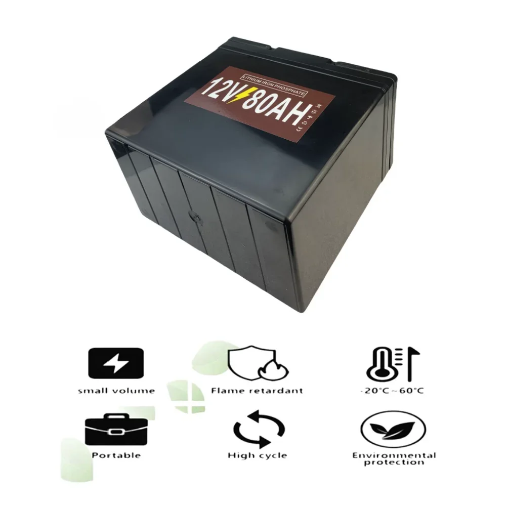 12V 80Ah LiFePO4 Battery Pack built-in BMS 12.8V Rechargeable Battery For RV Campers Golf Cart Off-Road Off-grid Solar Wind