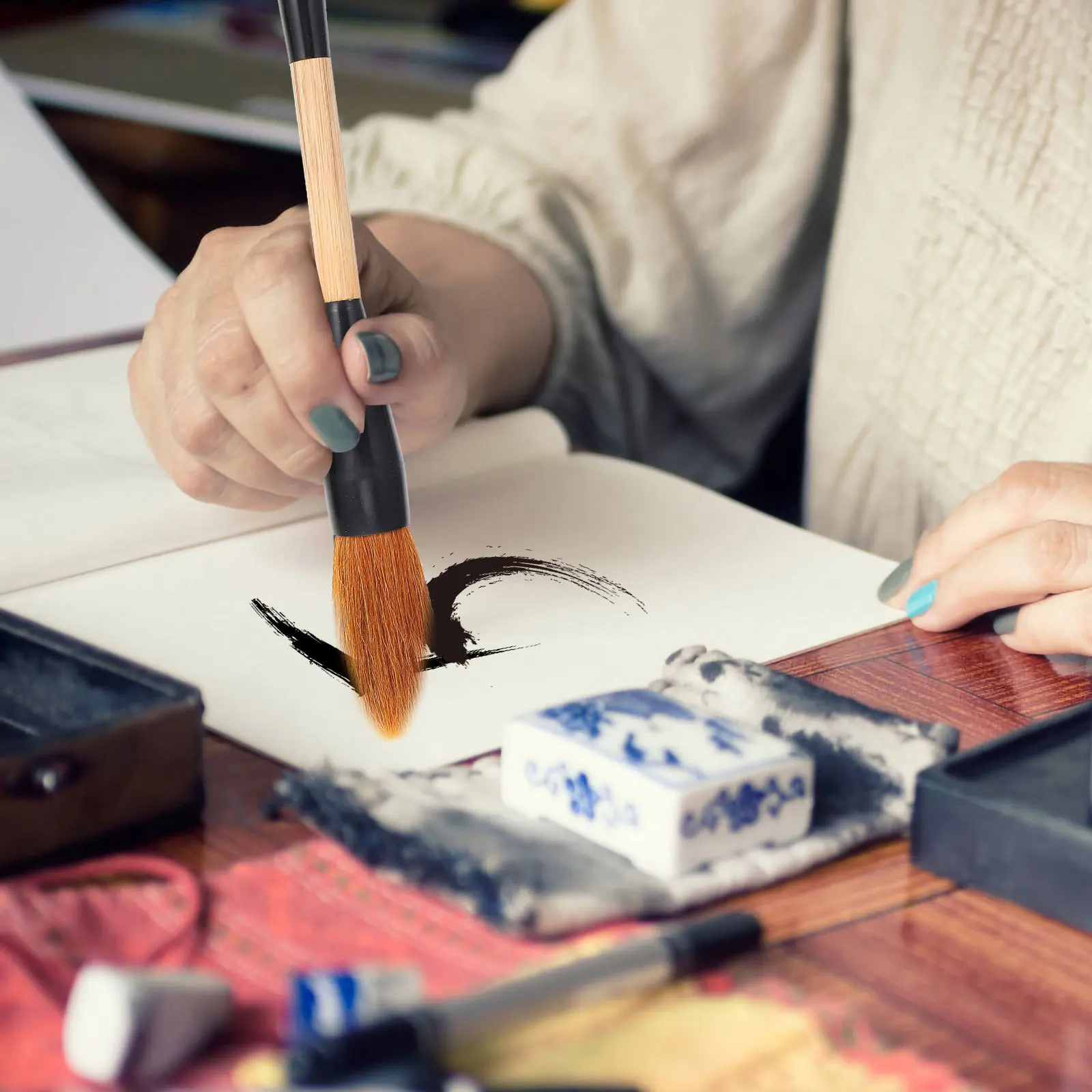 

2Pcs Chinese Calligraphy Brush Pens Sheep Hair Durable Writing Painting Brush Art Stationery Set