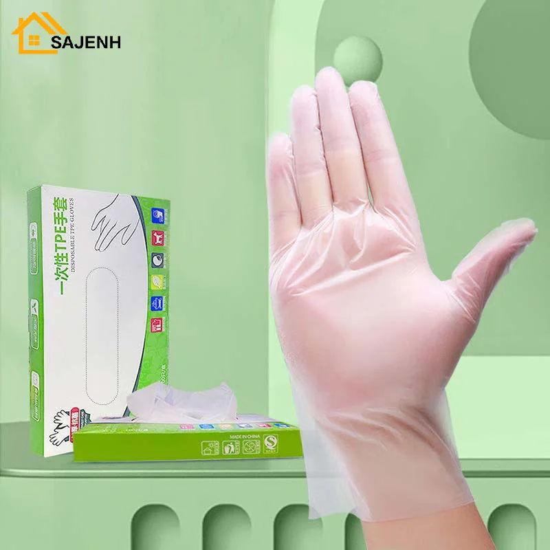 100pcs/box TPE Transparent Disposable Latex Free Gloves Gloves Non-Slip Acid Work Safety Food Grade Household Cleaning Gloves