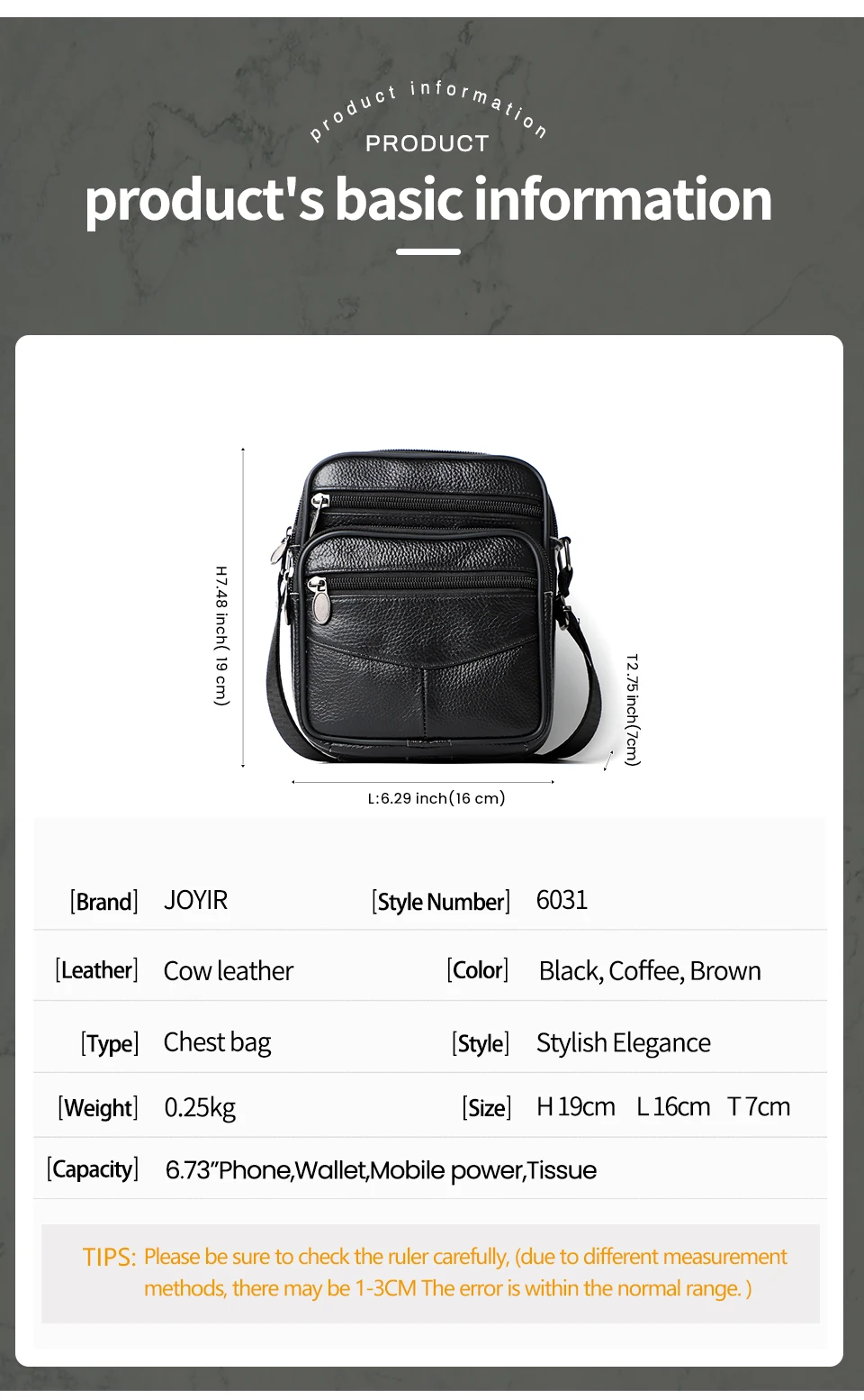 JOYIR Echtes Leder Männer Umhängetaschen Trendy Casual Schulter Tasche für Männer Hohe Qualität Messenger Sling Taschen Satchel Tasche – Detail 2