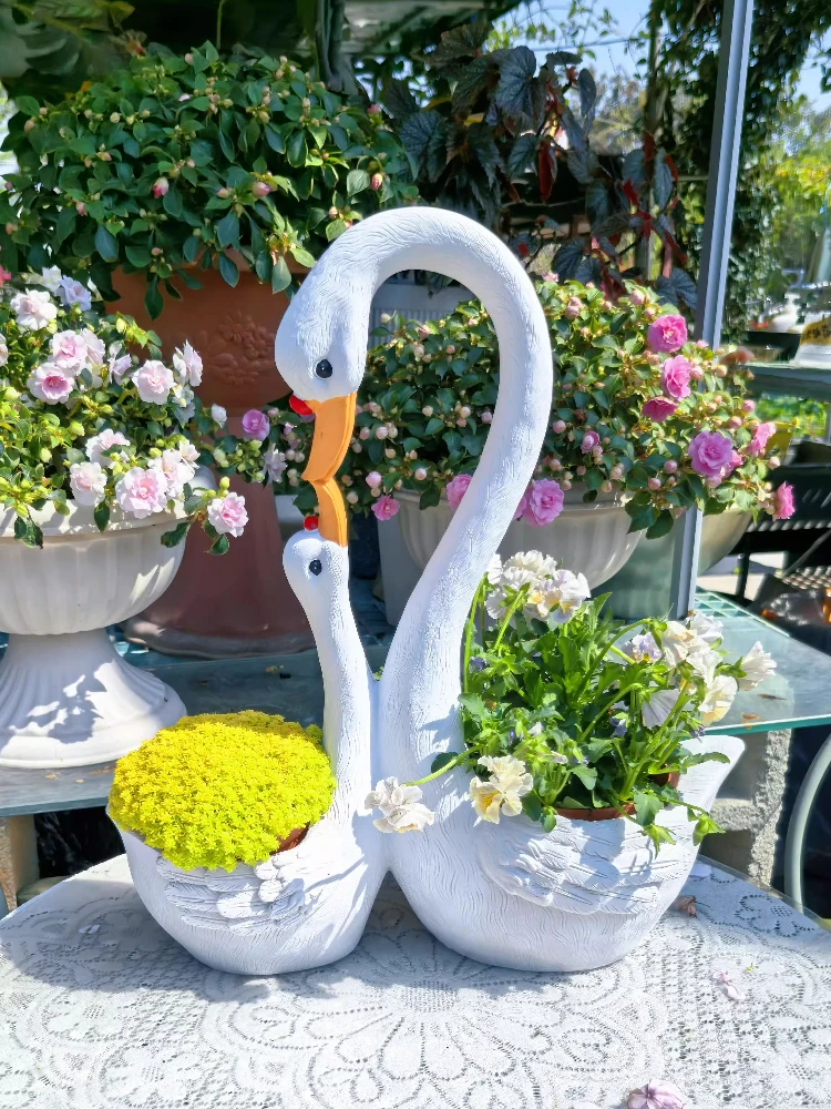 eta con forma de cisne para patio al aire libre, decoración de jardín de anims de dibujos animados, adornos artesans...