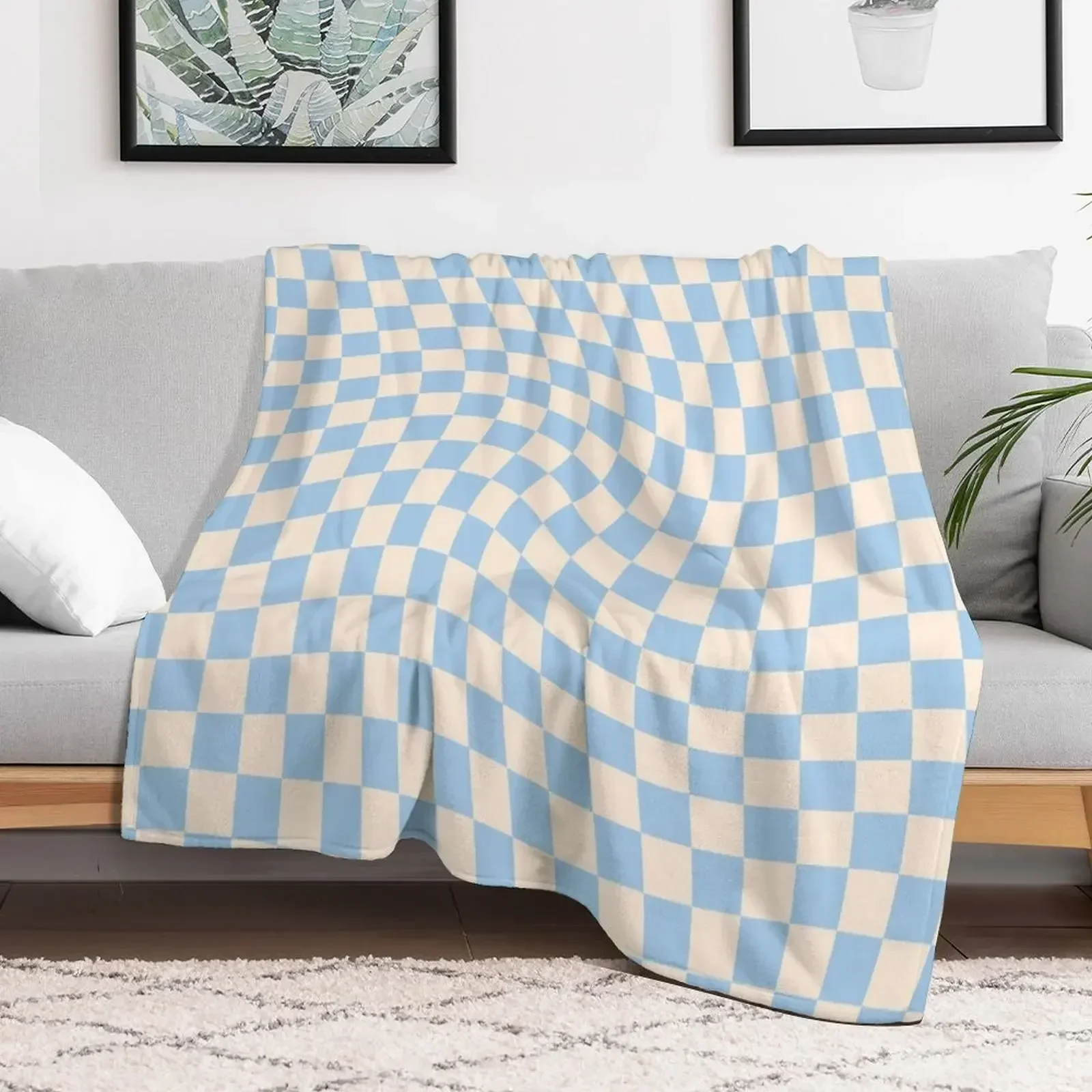 Check II - Baby Blue Twist Throw Blanket Sleeping Bag Decorative Sofa Blankets