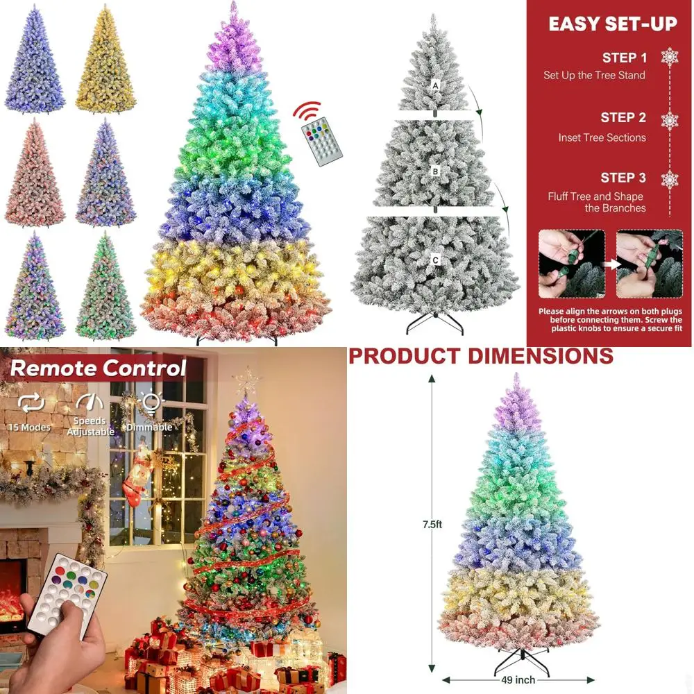 شجرة عيد الميلاد الصناعية المفصلية بطول 7.5 أقدام مع 1446 نصائح PVC وجهاز تحكم عن بعد