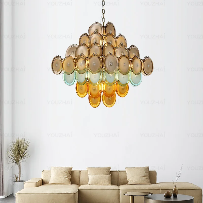 

Medieval colored glass pendant light, North European and American style minimalist living room and dining room pendant light