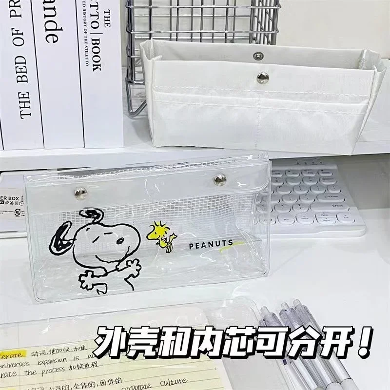 Snoopy Transparent Pencil Bag Large Capacity Children Stationery Storage Bags Students School Supplies Portable PVC Pensil Case