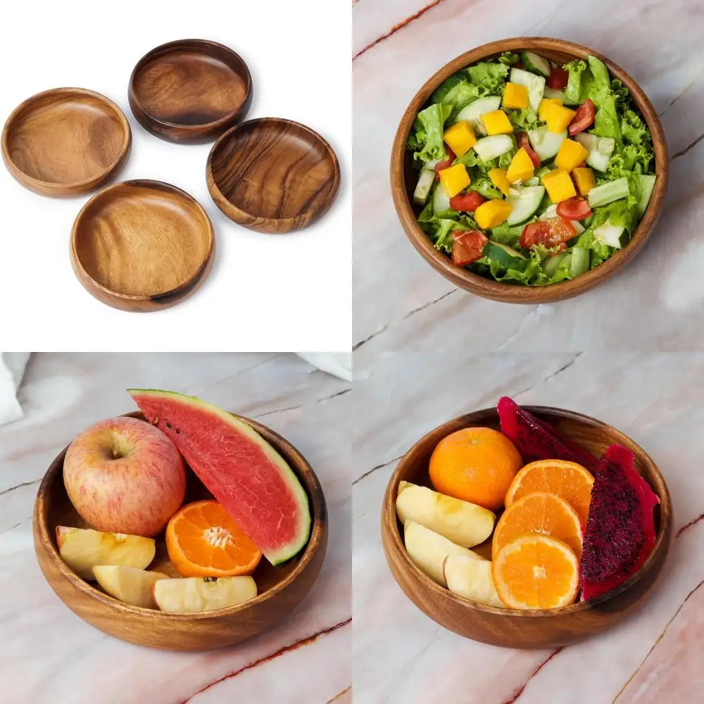 

Rustic Wooden Salad Bowl Set for Serving Salad, Pasta, Snacks - Natural Wood Bowls for Dining and Kitchen Use