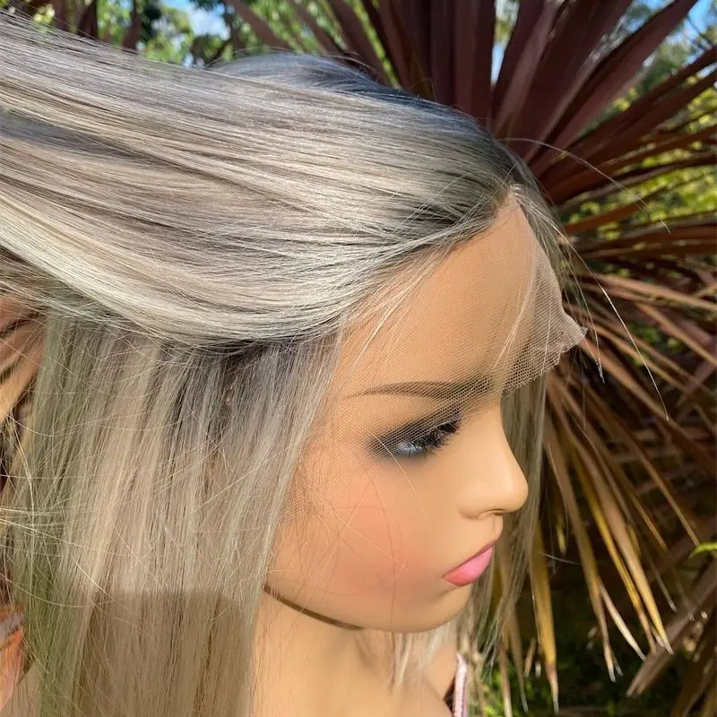 

13x4 Glueless Wigs Ombre Ash Blonde Synthetic HD Lace Front Wig Balayage Pre Plucked Hairline Heat Resistant Short Straight Bob
