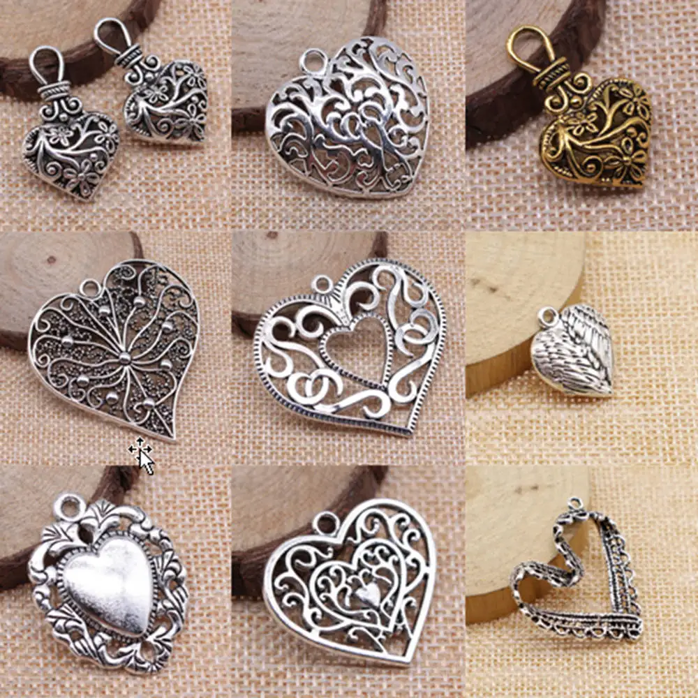 Vintage 3D Hollow Flowers Heart Charms For Jewelry Making DIY Pendants For Gift Bulk