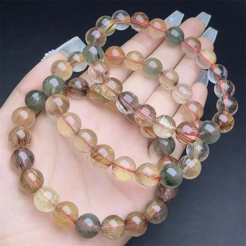 10MM Natural Colored Rutilated Quartz Bracelet Colorful Gemstone Strings Fashion Beautifully Jewelry For Men Women Gift 1PCS