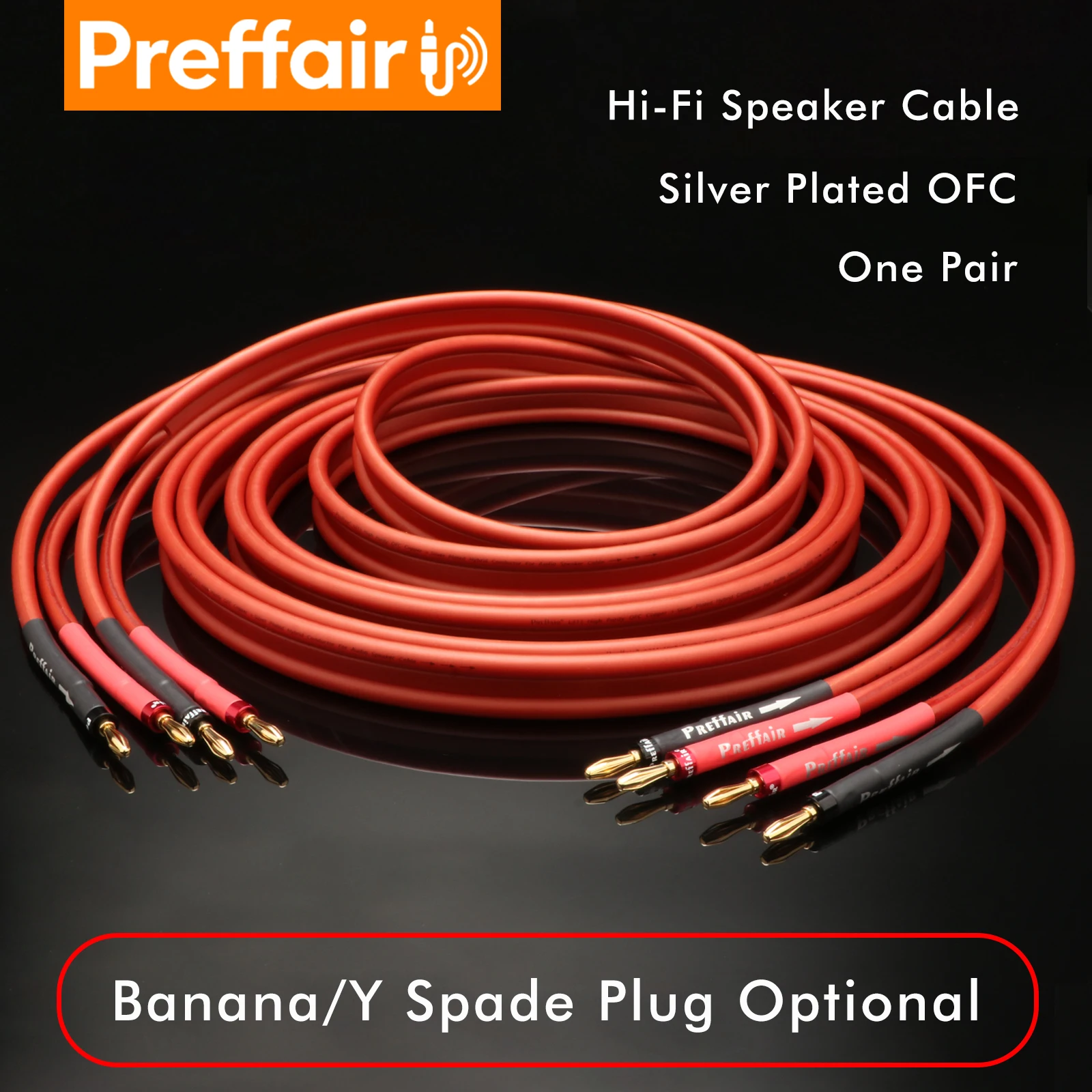 Preffair 4N OFC Silver plated Speaker Cable gold plated banana plug Y Spade binding post bi-wiring for amplifier speaker