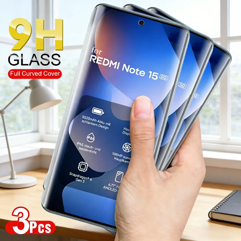 

3Pcs 9H Curved Glass Cover for Xiaomi Redmi Note 15 5G 4G Screen Protector Tempered Glass Redmy Note15 15Pro+ Pro Plus Global