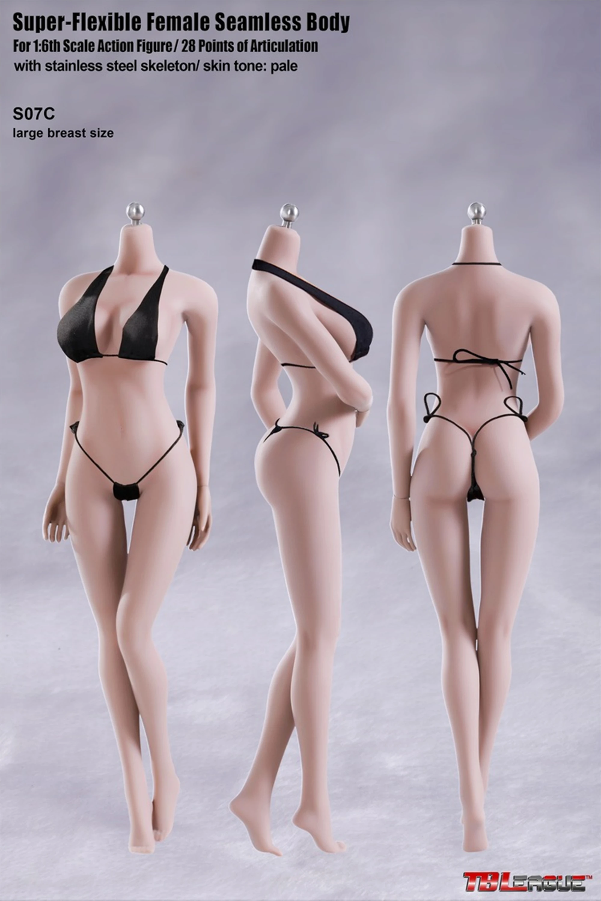 

TBLeague S07C 1/6 Pale Skin Large Breast Seamless Female Body 12inches Flexible Action Figure Doll Model Toys