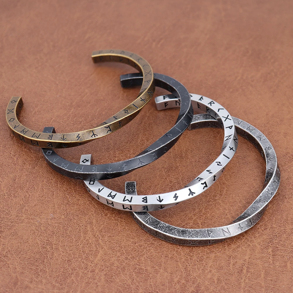 Trendy Charm Viking Nordic Runes C-förmiges Armband für Männer Frauen Edelstahl klassisches Mobius Öffnungsarmband Amulett Schmuck – Detail 1