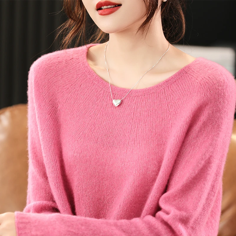 Oneck Loose Style Pullovers Women 77% Cashmere and 25% Silk Knitting Sweaters Ladies Long Sleeve Soft Warm Knitwears Female Tops