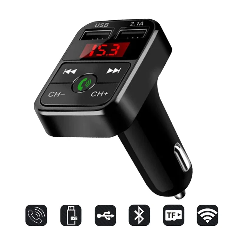 Car FM Transmitter Bluetooth-Compatible 5.0 Wireless Handsfree Car Audio Receiver MP3 Player USB Fast Charger Car Accessories