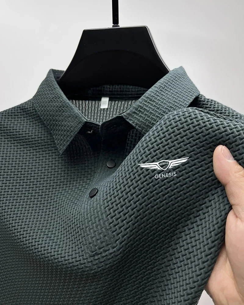 

2025 New Genesis Summer Men's Hollow Short Sleeve Polo T-shirt Breathable Business Fashion T-shirt Men's Brand Clothing