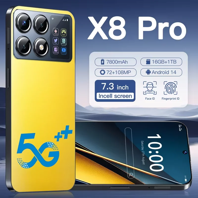 

2024 NEW X8 Pro Smartphone 7.3inch Global Version 16G+1TB Snapdragon 8 gen3 Android14 50+108MP 4G/5G Cellphone Mobile Phone NFC