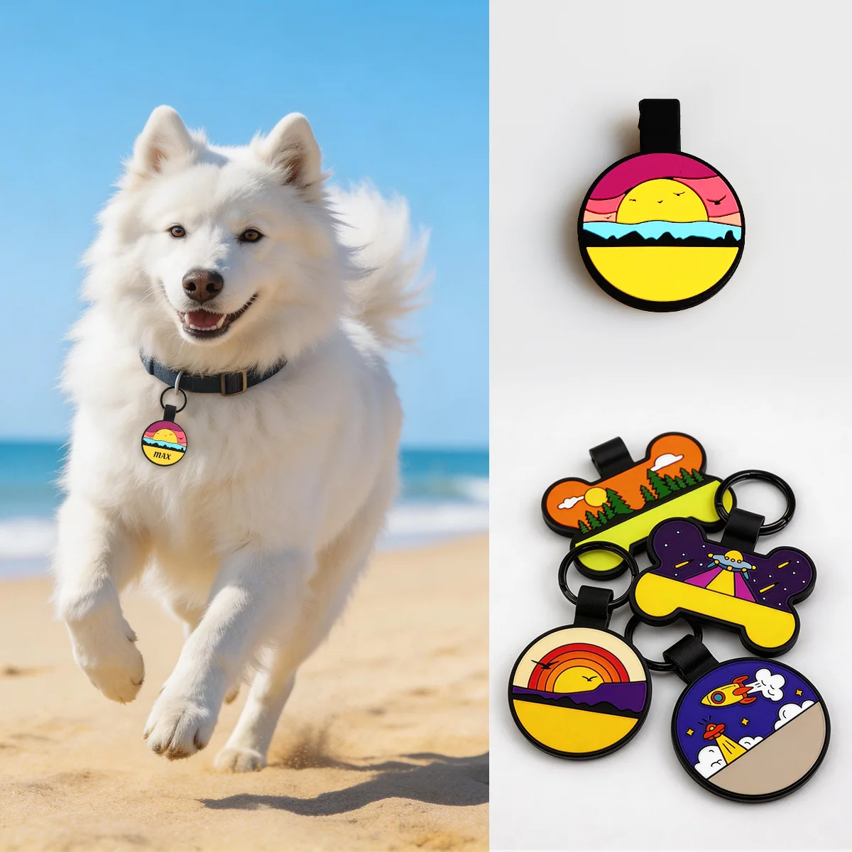 Colorful Painting Silicone Keychain Personalized Name Phone Number Cat Dog Tag for Pet Custom Anti-lost Bone Pendant Tag Keyring view 5