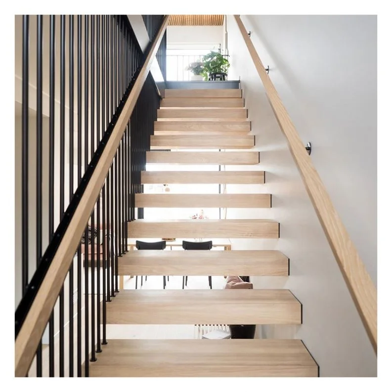 التخصيص Alucasa التصميم الحديث الداخلي مستقيم خشبي العائمة درج فقي خطوات الزجاج المقسى الدرج #2