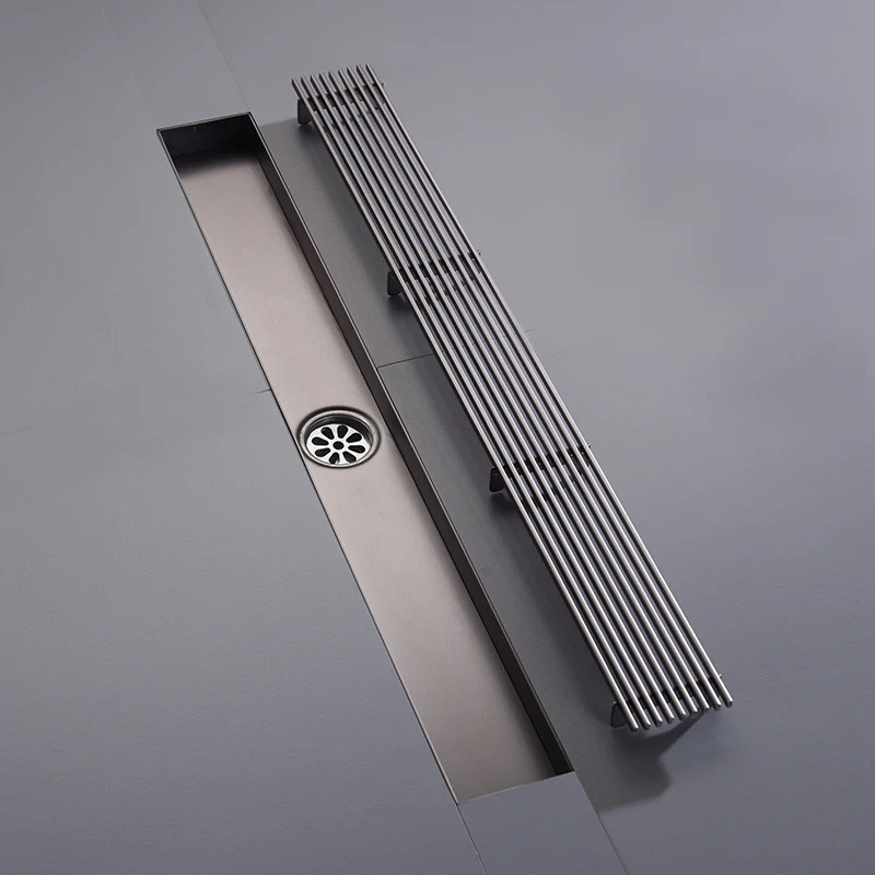 Gunmetal gray 600mm Shower drain 304 stainless steel shower floor drain long Linear drainage for hotel bathroom kitchen floor